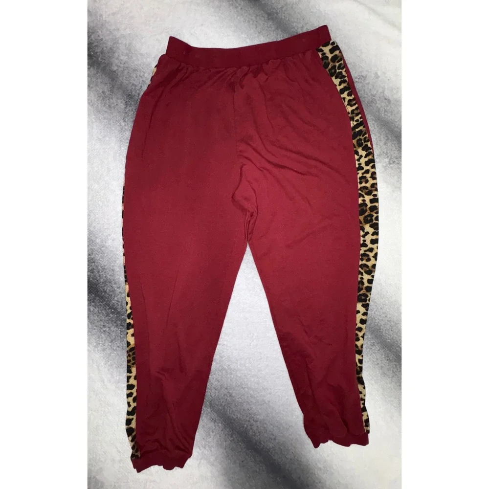 Shein‎ Burgundy Red Leopard Side Stripe Joggers Plus 2XL High Rise Sweatpants